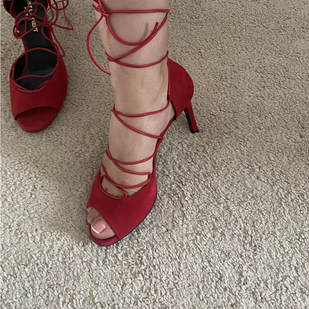 Saint Laurent sandals high heels red suede size 36